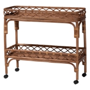 bali & pari Fumiyo Natural Rattan Kitchen Cart - Handwoven Wicker Two-Tier Serving Cart with Raised Openwork Borders and Wheels